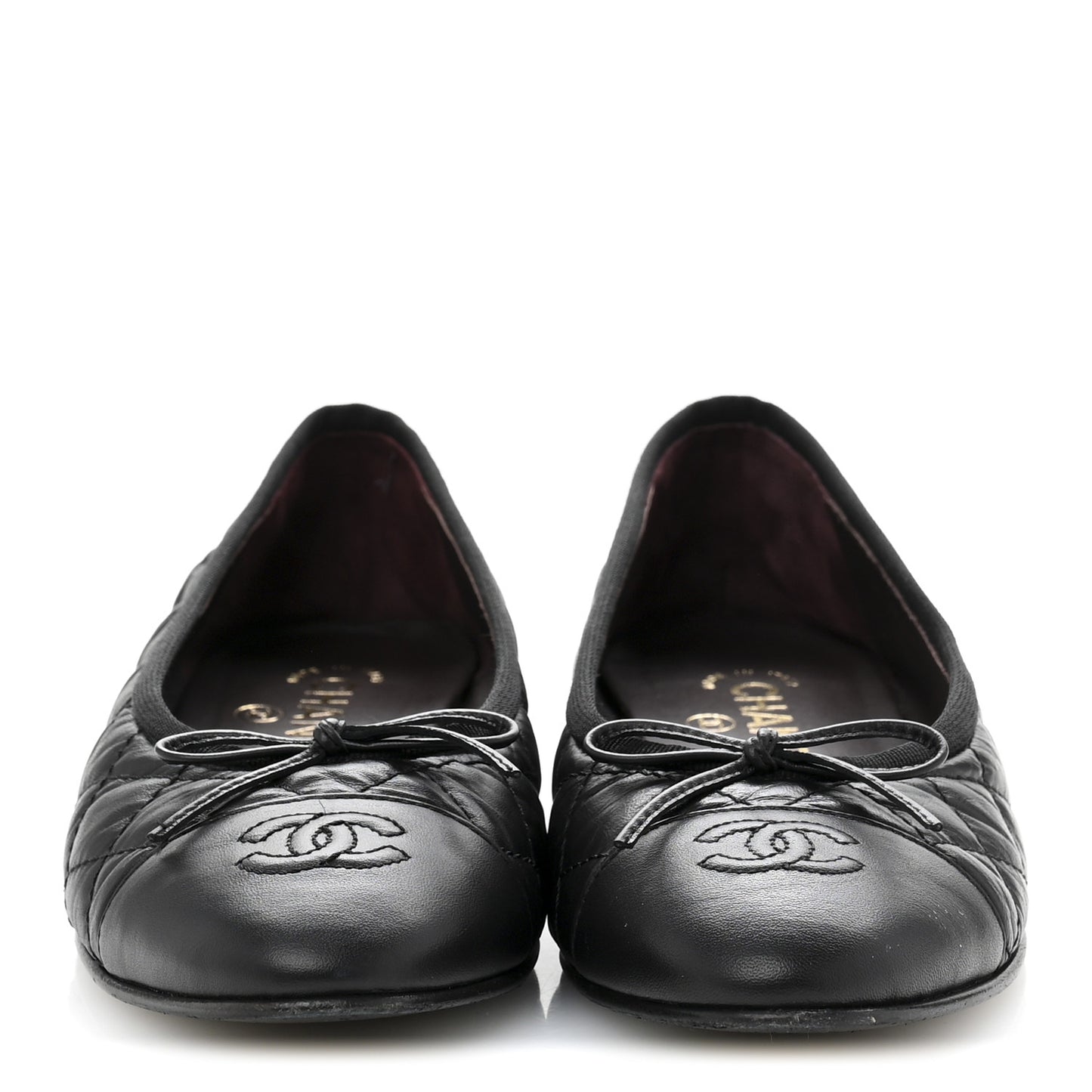 Aged Calfskin Quilted CC Cap Toe Ballerina Flats 37.5 Black