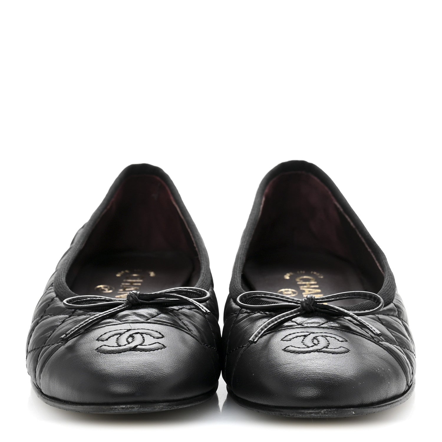 Chanel Aged Calfskin Quilted CC Cap Toe Ballerina Flats 37.5 Black 3 of 10