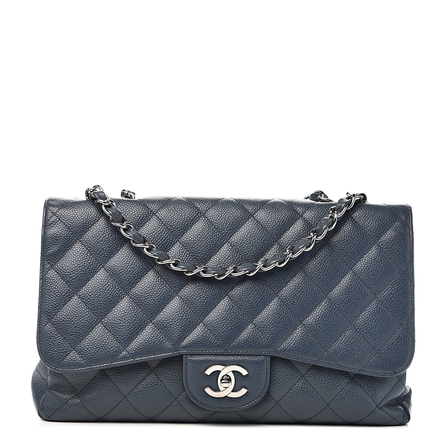 Caviar Quilted Jumbo Single Flap Dark Blue