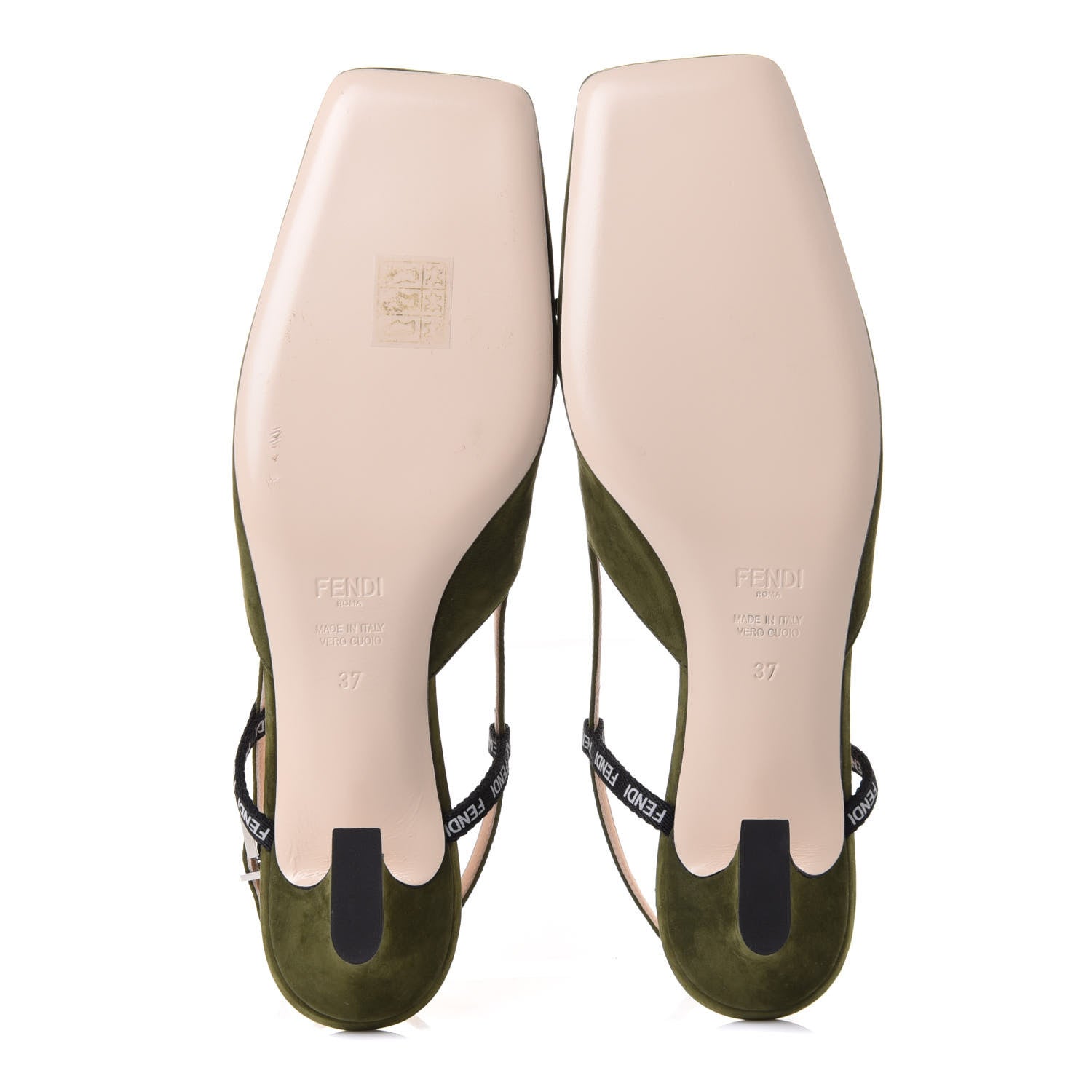 Fendi Suede FFreedom Slingback Kitten Heel Pumps 37 Khaki 11 of 18