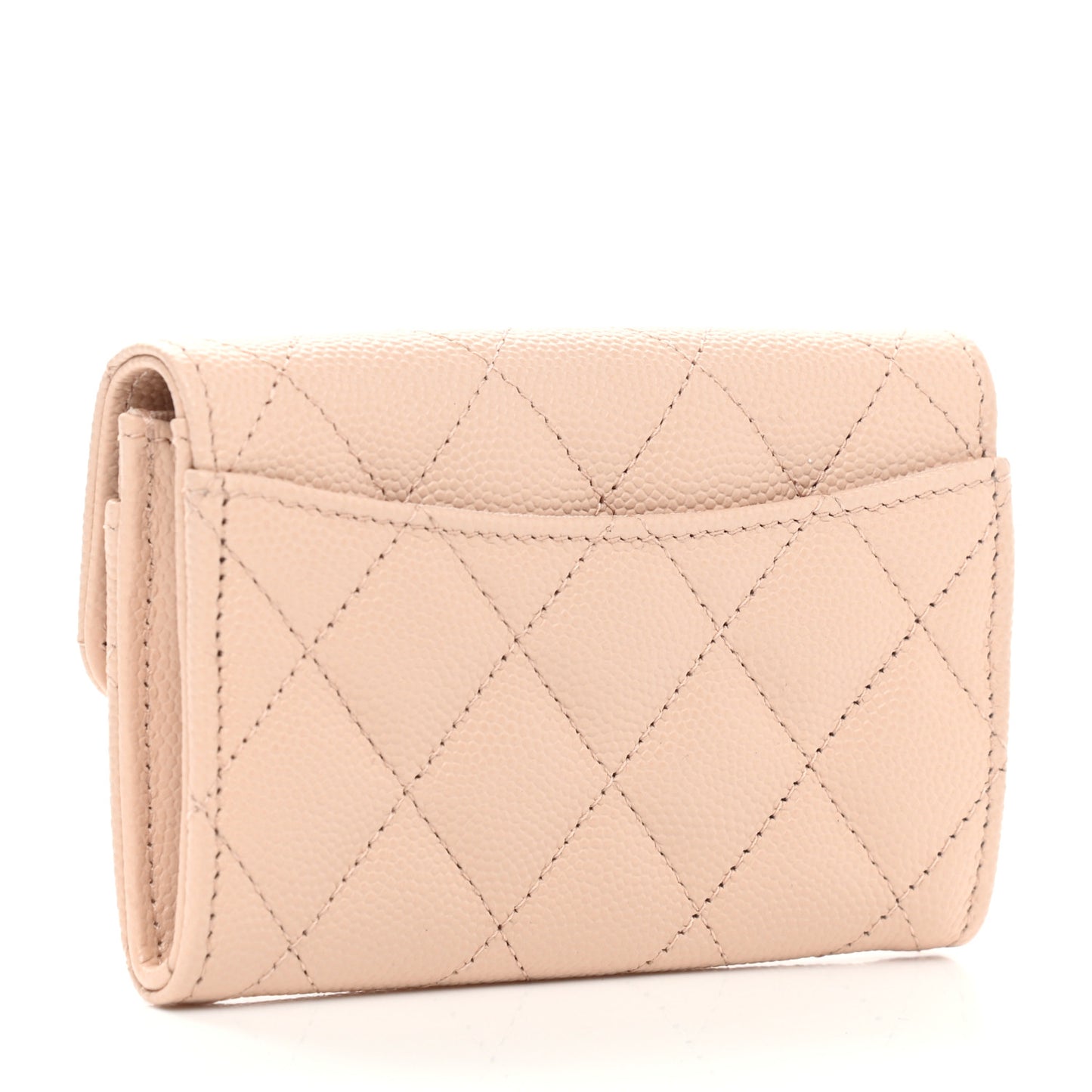Caviar Quilted Flap Card Holder Wallet Beige