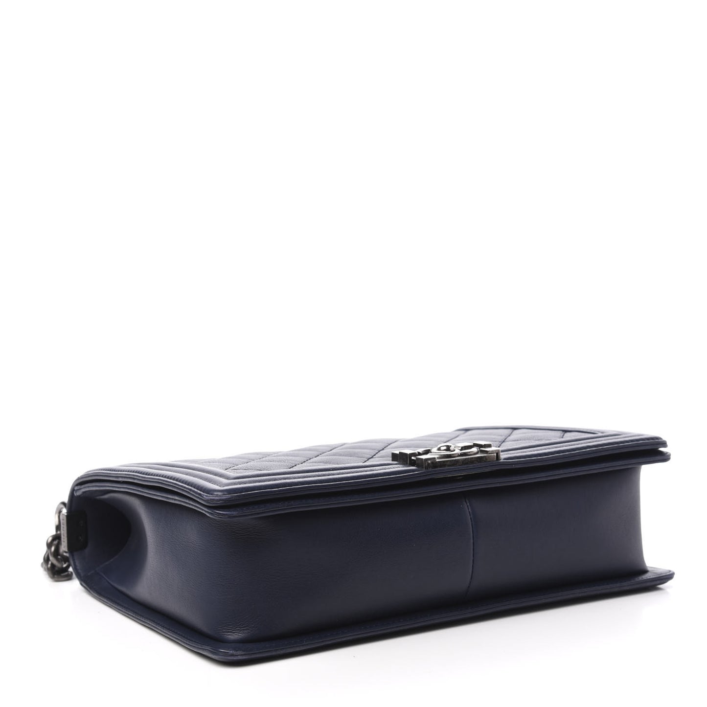 Calfskin Double Stitch Large Boy Flap Navy Blue
