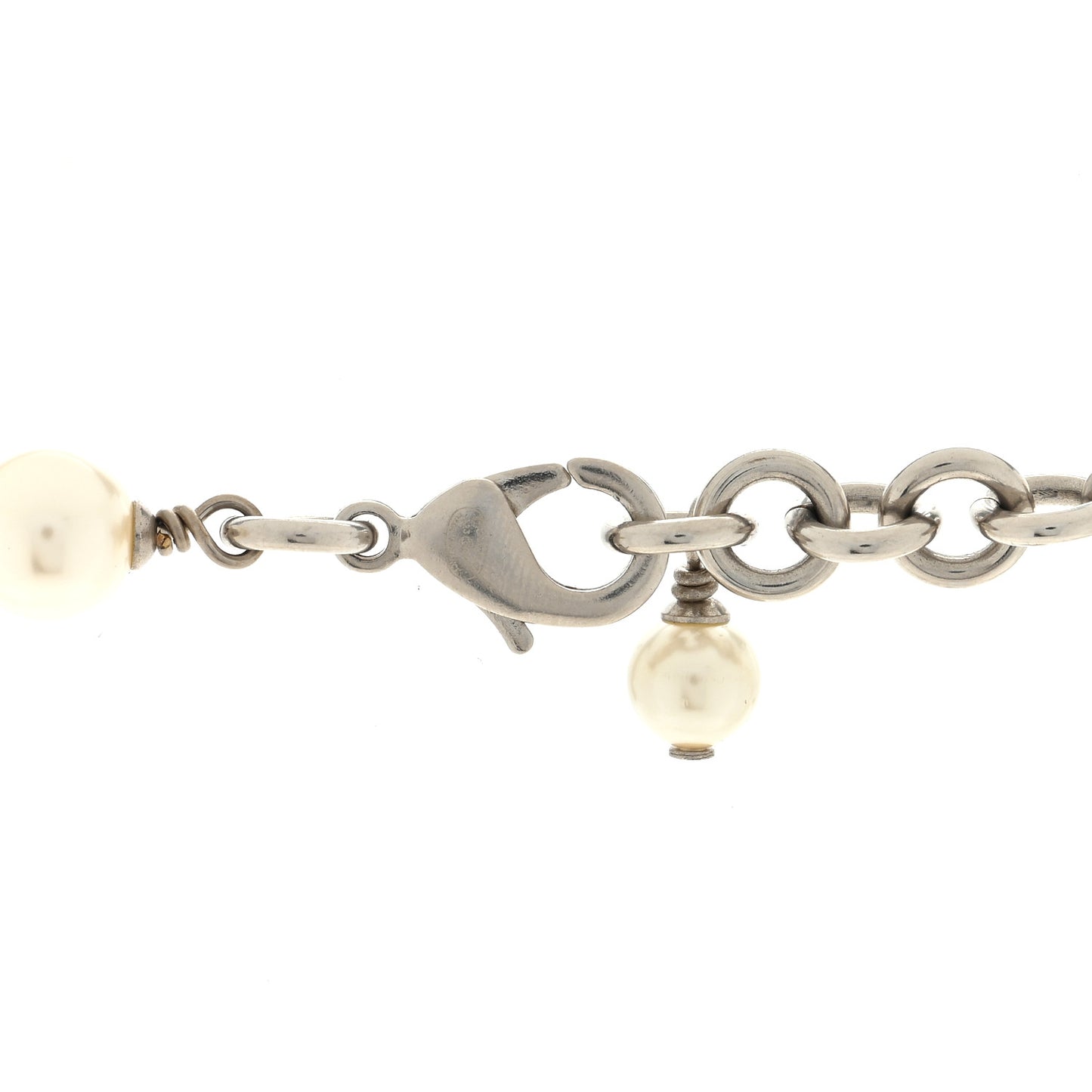 Graduated Pearl Crystal CC Long Necklace Silver