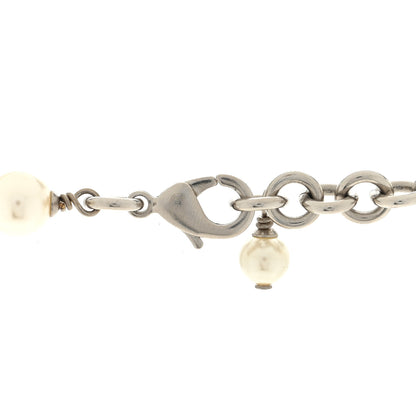 Chanel Graduated Pearl Crystal CC Long Necklace Silver 4 of 4