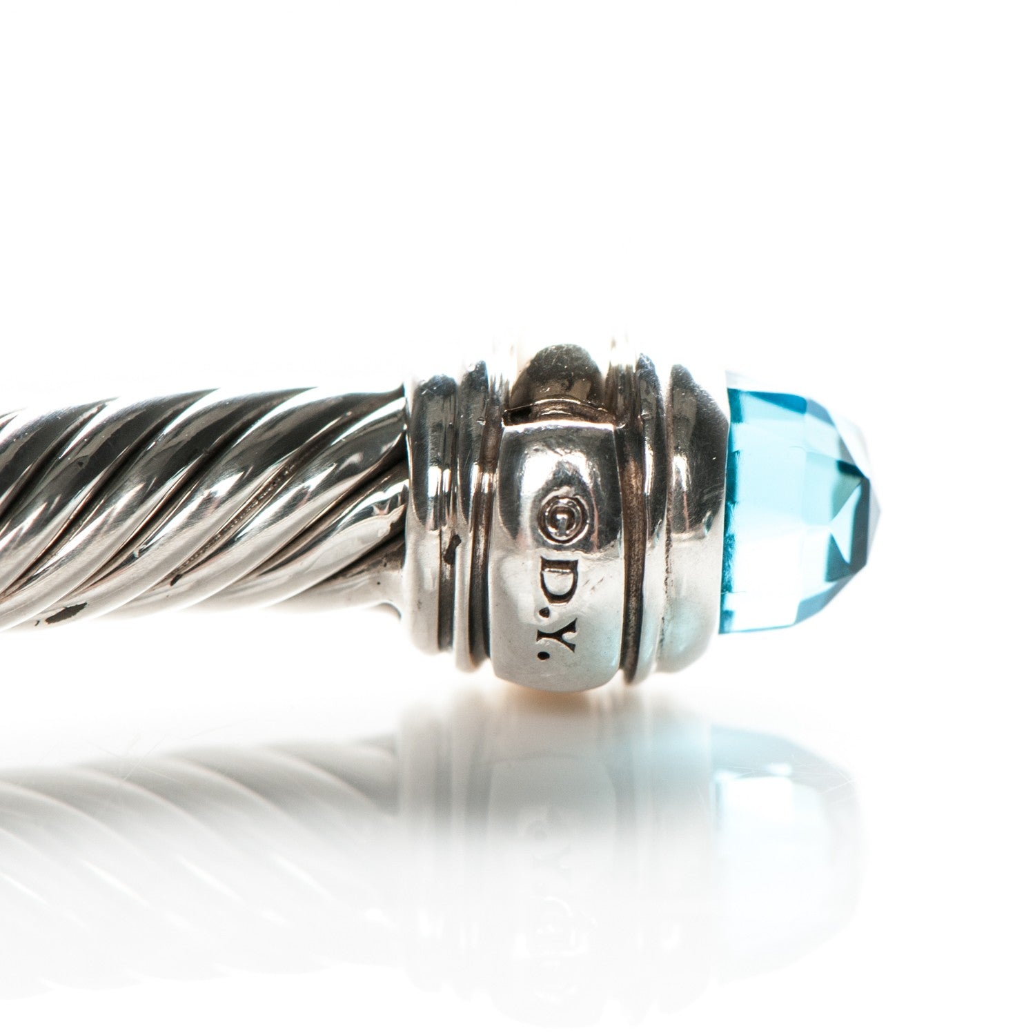 David Yurman Sterling Silver 14K Yellow Gold Blue Topaz 5mm Cable Classics Bracelet 4 of 5