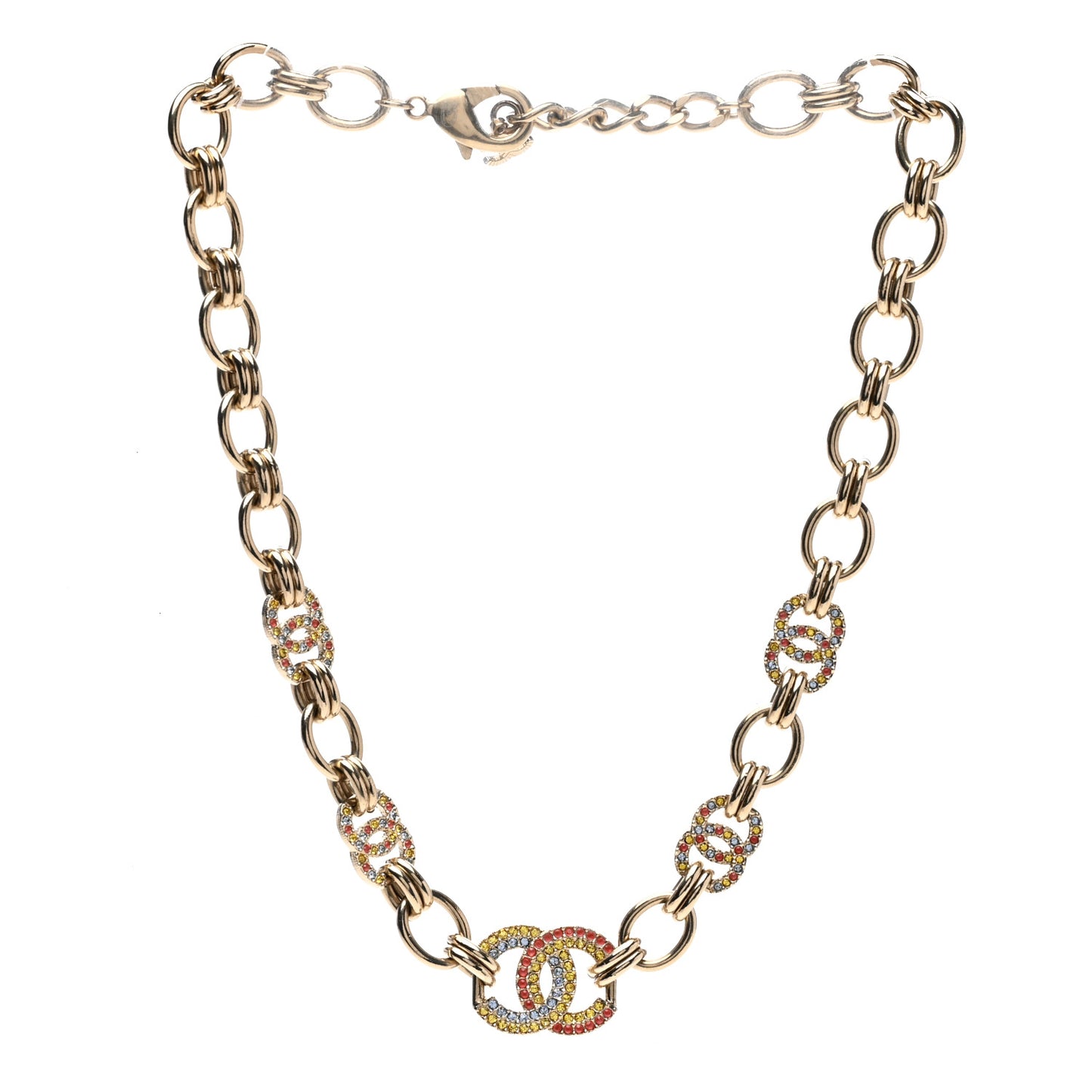 Crystal Chain CC Choker Necklace Gold Multicolor