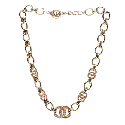 Chanel Crystal Chain CC Choker Necklace Gold Multicolor 3 of 6