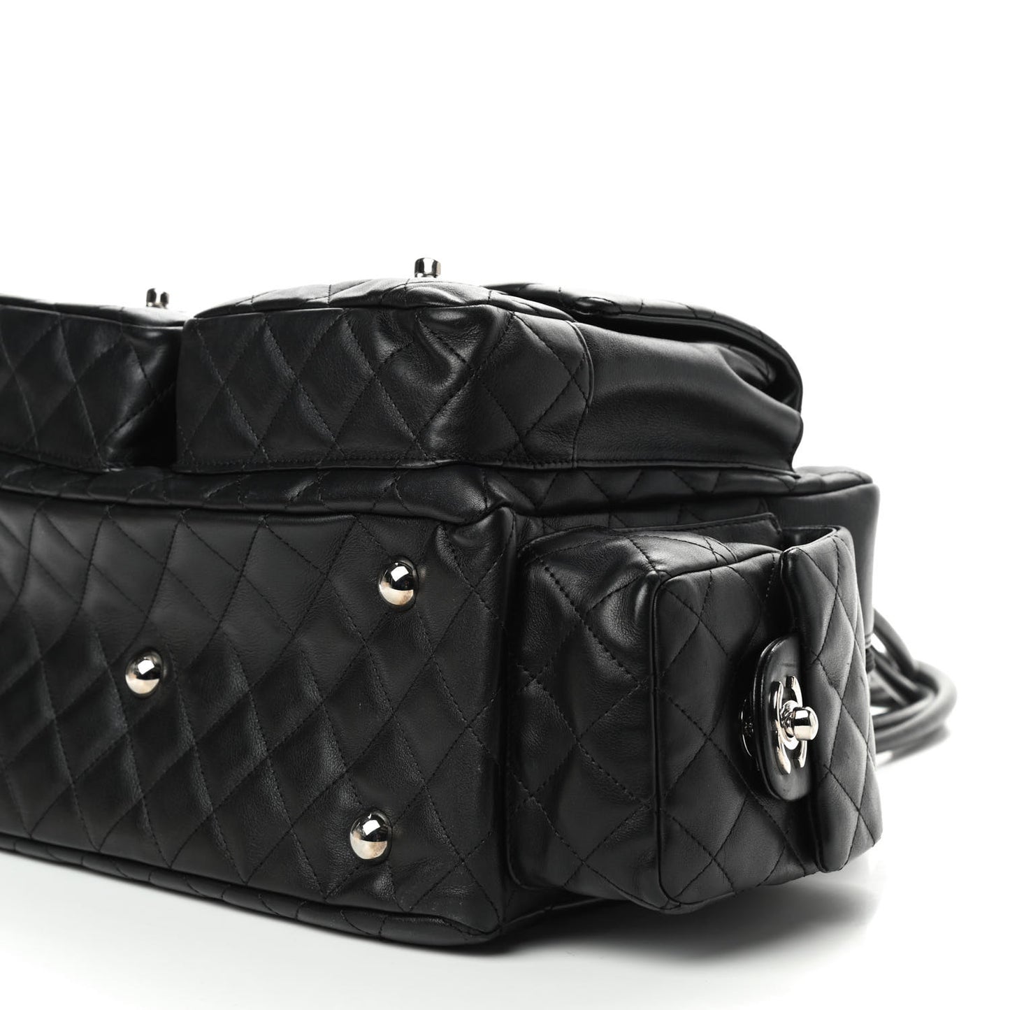 Calfskin Quilted Large Cambon Multipocket Reporter Black White