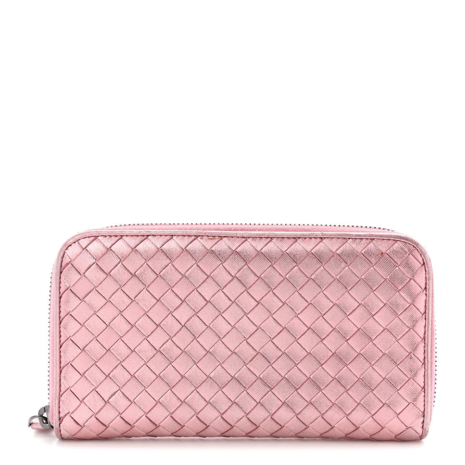 Bottega Veneta Metallic Nappa Intrecciato Zip Around Wallet Pink 1 of 9