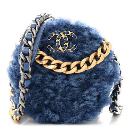 Chanel Shearling Sheepskin Chanel 19 Round Clutch With Chain Blue 1 of 11