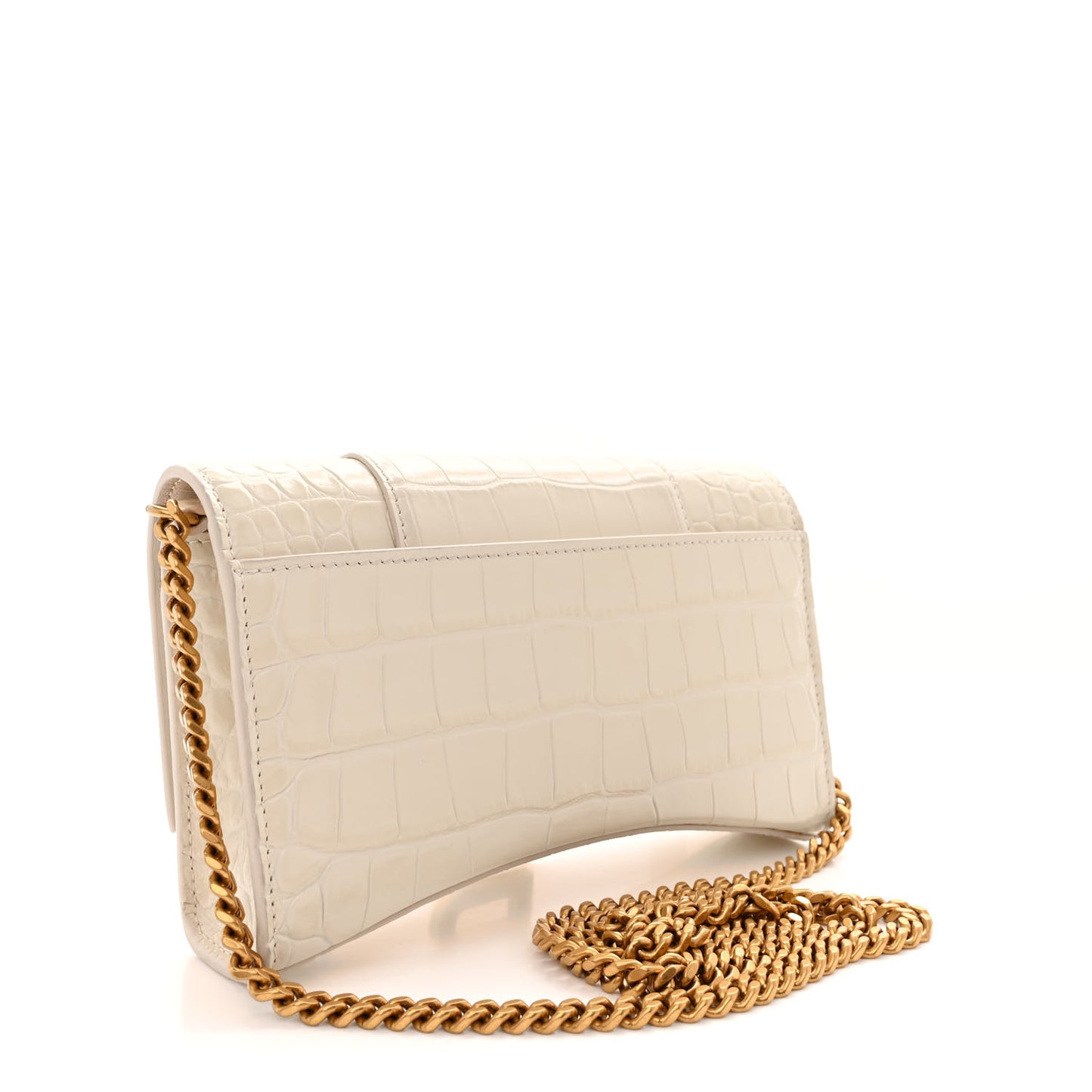 Shiny Calfskin Crocodile Embossed Hourglass Chain Bag Cream