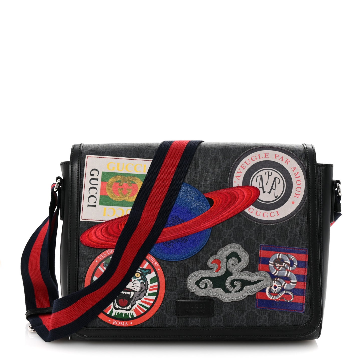GG Supreme Monogram Night Courrier Flap Messenger Black Multicolor