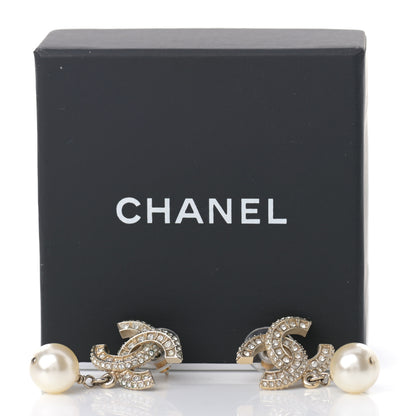 Chanel Crystal Textured CC Drop Earrings Gold 5 of 5