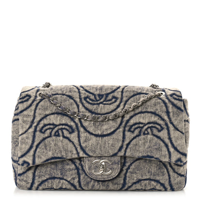 Chanel Denim Embossed CC Logo Print Jumbo Single Flap Blue 1 of 9