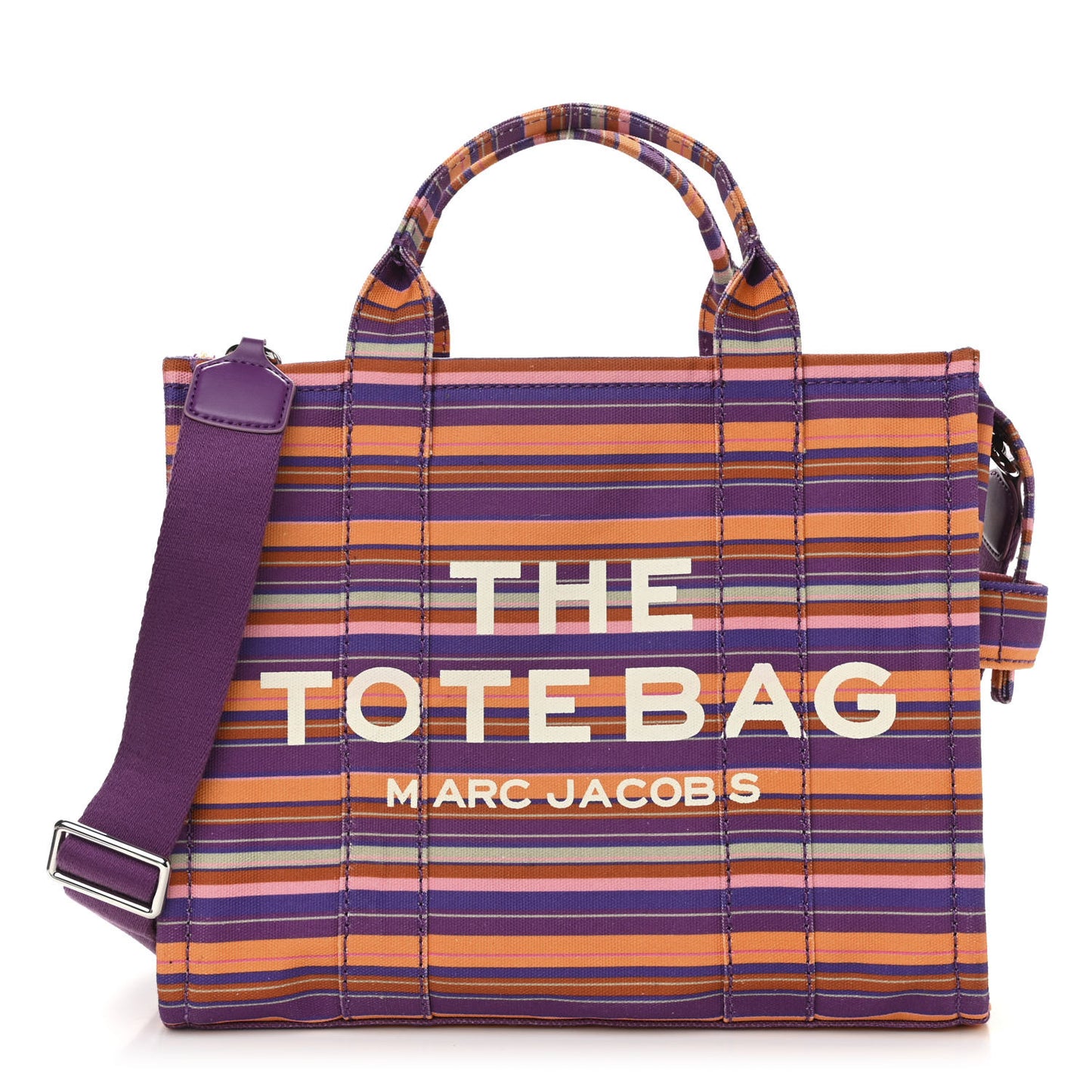 Cotton Canvas Striped Medium The Traveler Tote Bag Purple