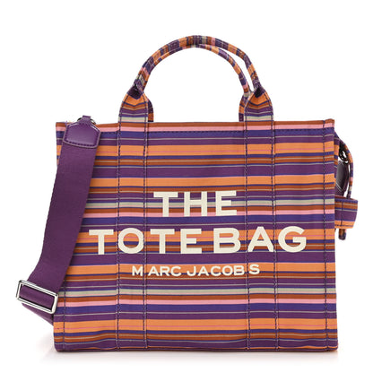 Marc Jacobs Cotton Canvas Striped Medium The Traveler Tote Bag Purple 1 of 13