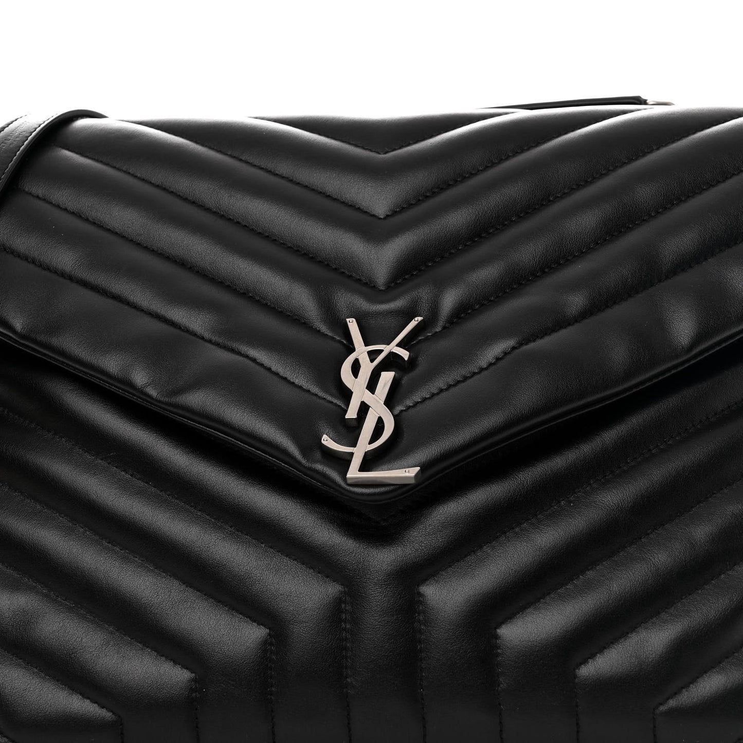 Calfskin Y Quilted Monogram Large Loulou Chain Satchel Black