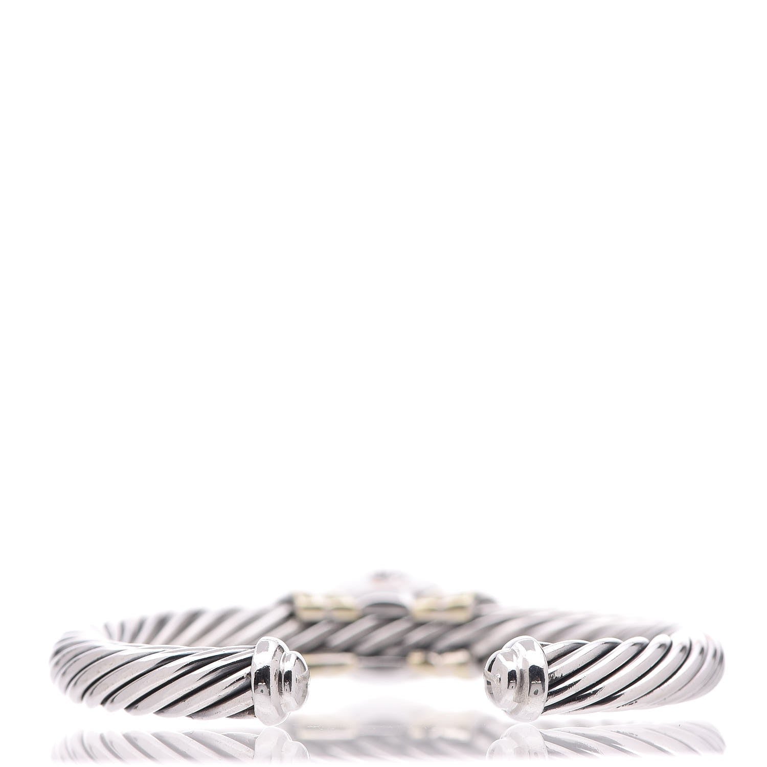 David Yurman Sterling Silver 18K Yellow Gold Onyx 7mm Noblesse Cable Bracelet 3 of 12