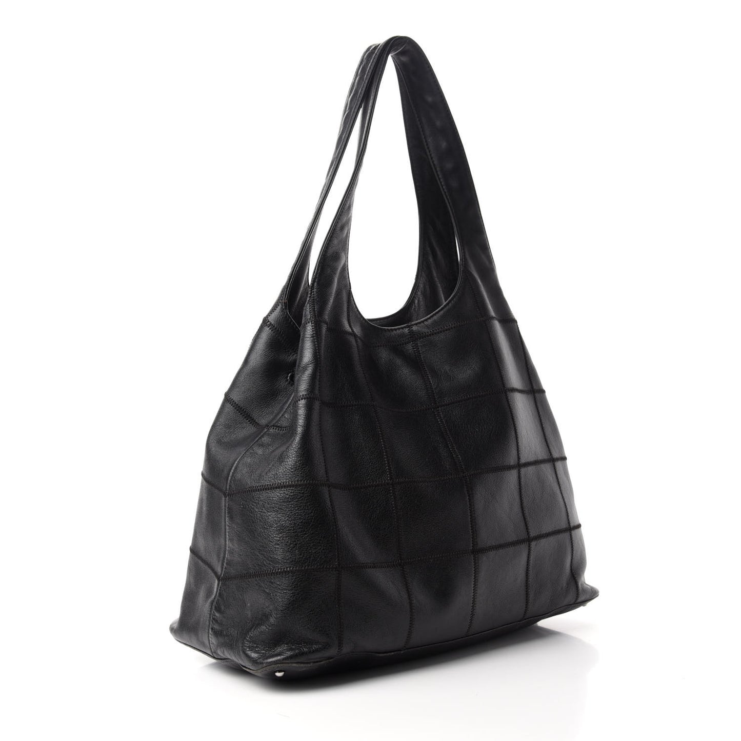 Calfskin Square Stitched Tassel Hobo Black
