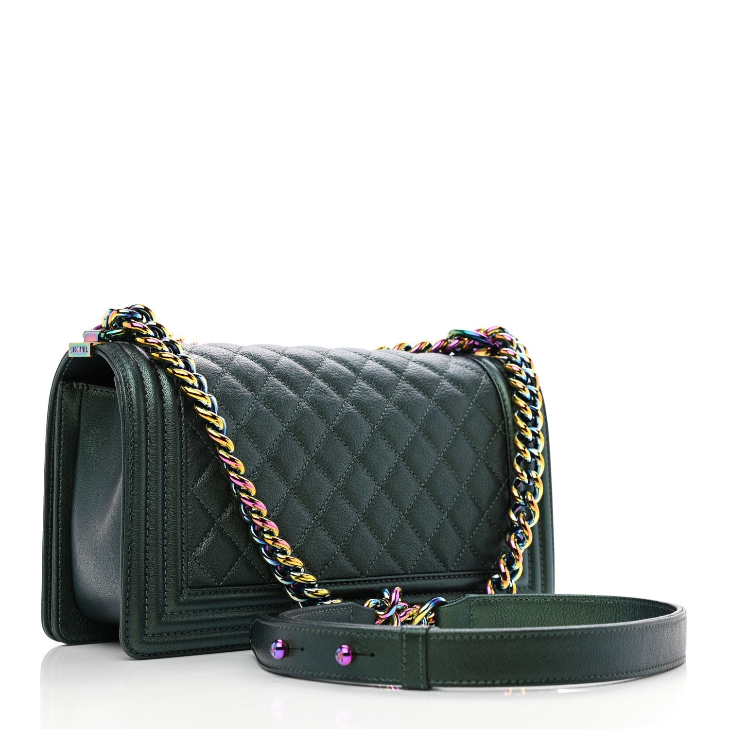 Chanel Iridescent Goatskin Quilted Medium Boy Flap Green 3 of 11