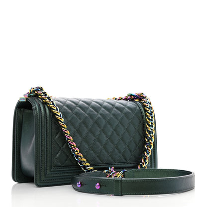 Chanel Iridescent Goatskin Quilted Medium Boy Flap Green 3 of 11