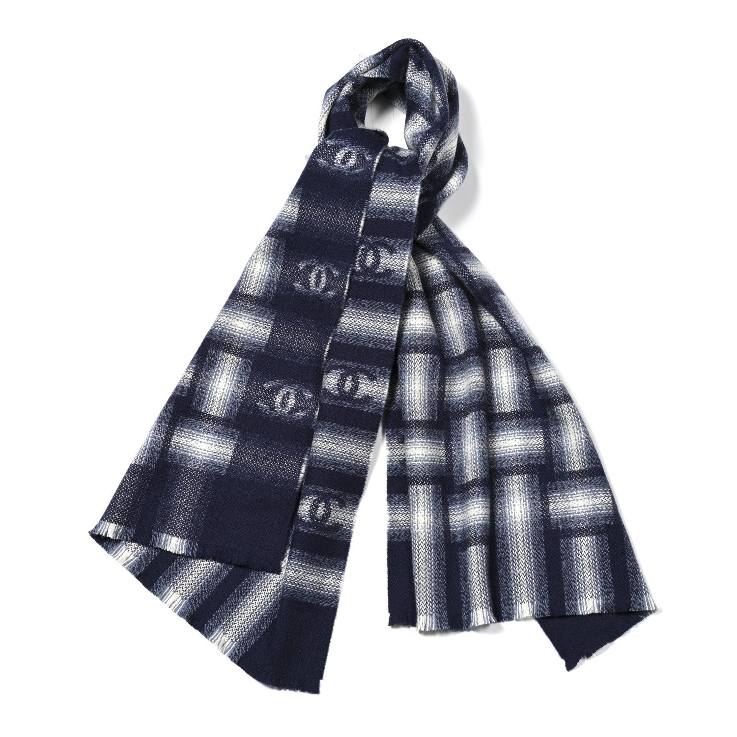 Chanel Cashmere Check CC Stole Dark Navy 1 of 3
