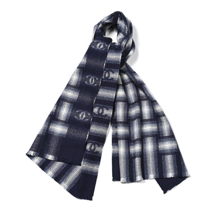 Chanel Cashmere Check CC Stole Dark Navy 1 of 3
