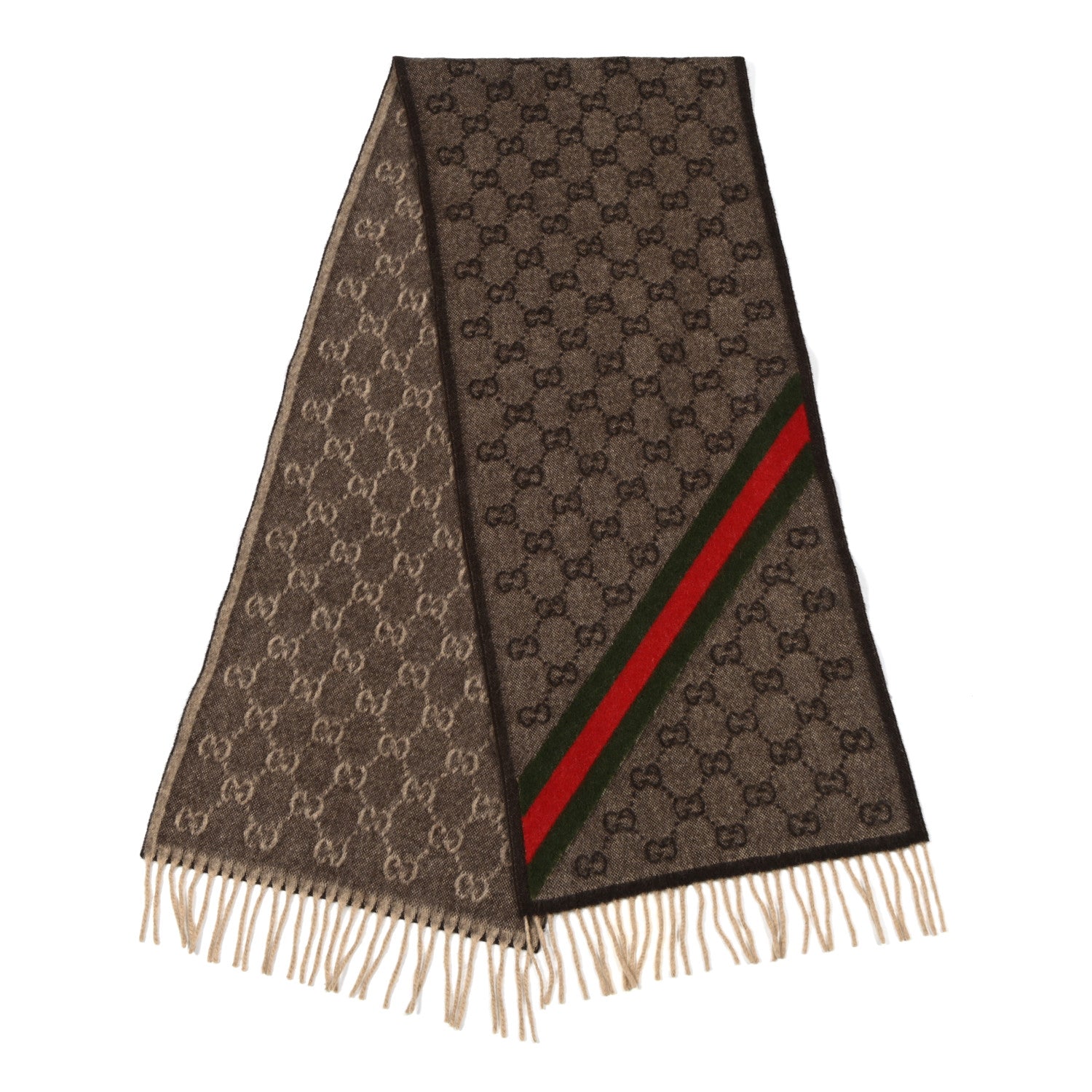Gucci Wool Angora Monogram Web Scarf Dark Brown 2 of 3