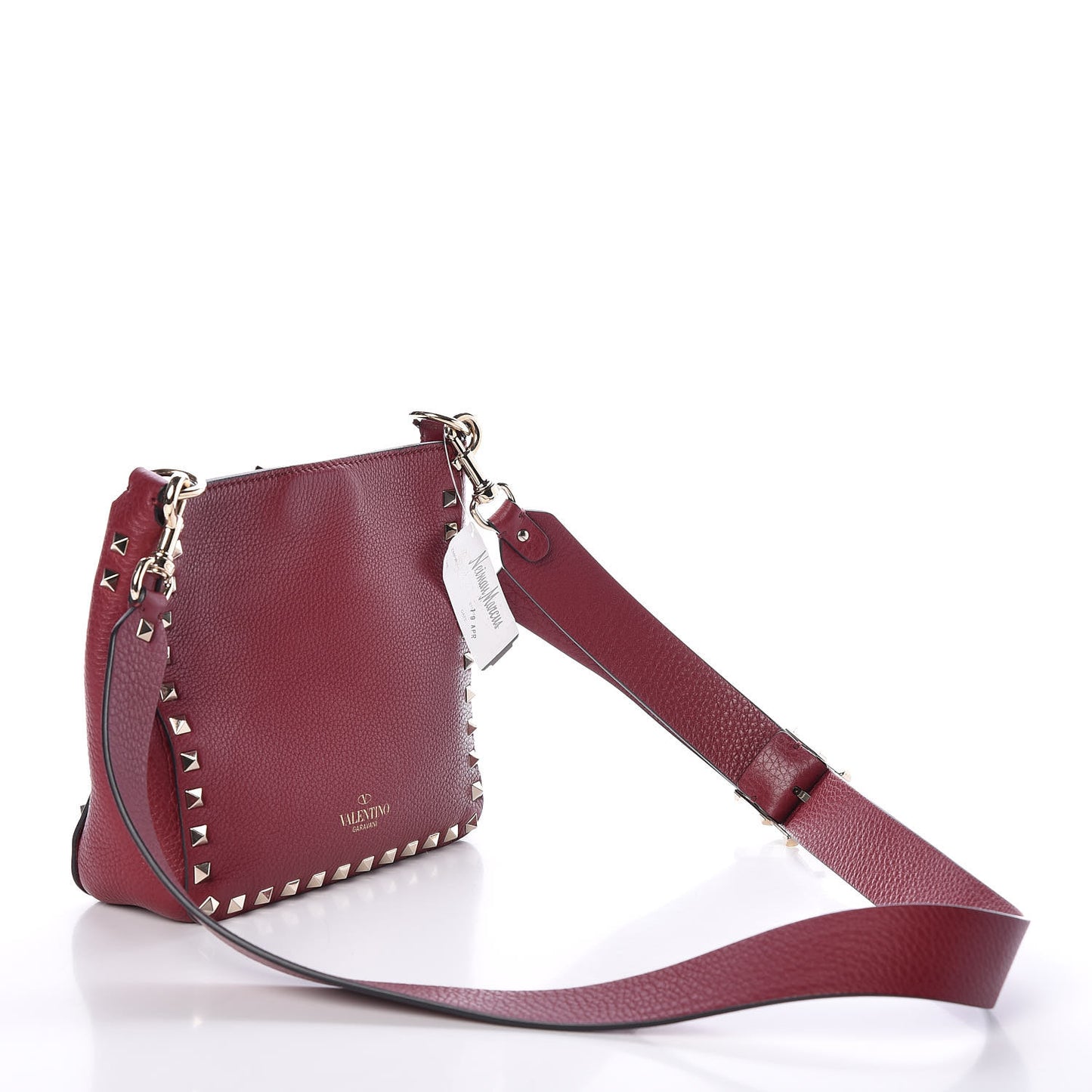 Pebbled Calfskin Mini Rockstud Flip-Lock Messenger Bag Rubino
