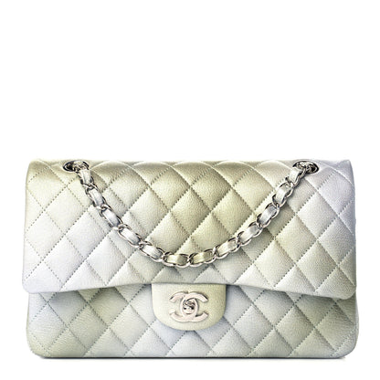 Chanel Metallic Goatskin Quilted Ombre Medium Double Flap Grey Green 1 of 11