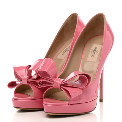 Valentino Garavani Patent Couture Bow Peep Toe 30/125mm Platform Pumps 38 Rosa 3 of 9