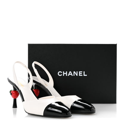Chanel Lambskin Patent Cap Toe CC Apple Slingback Pumps 40 White Black 10 of 10