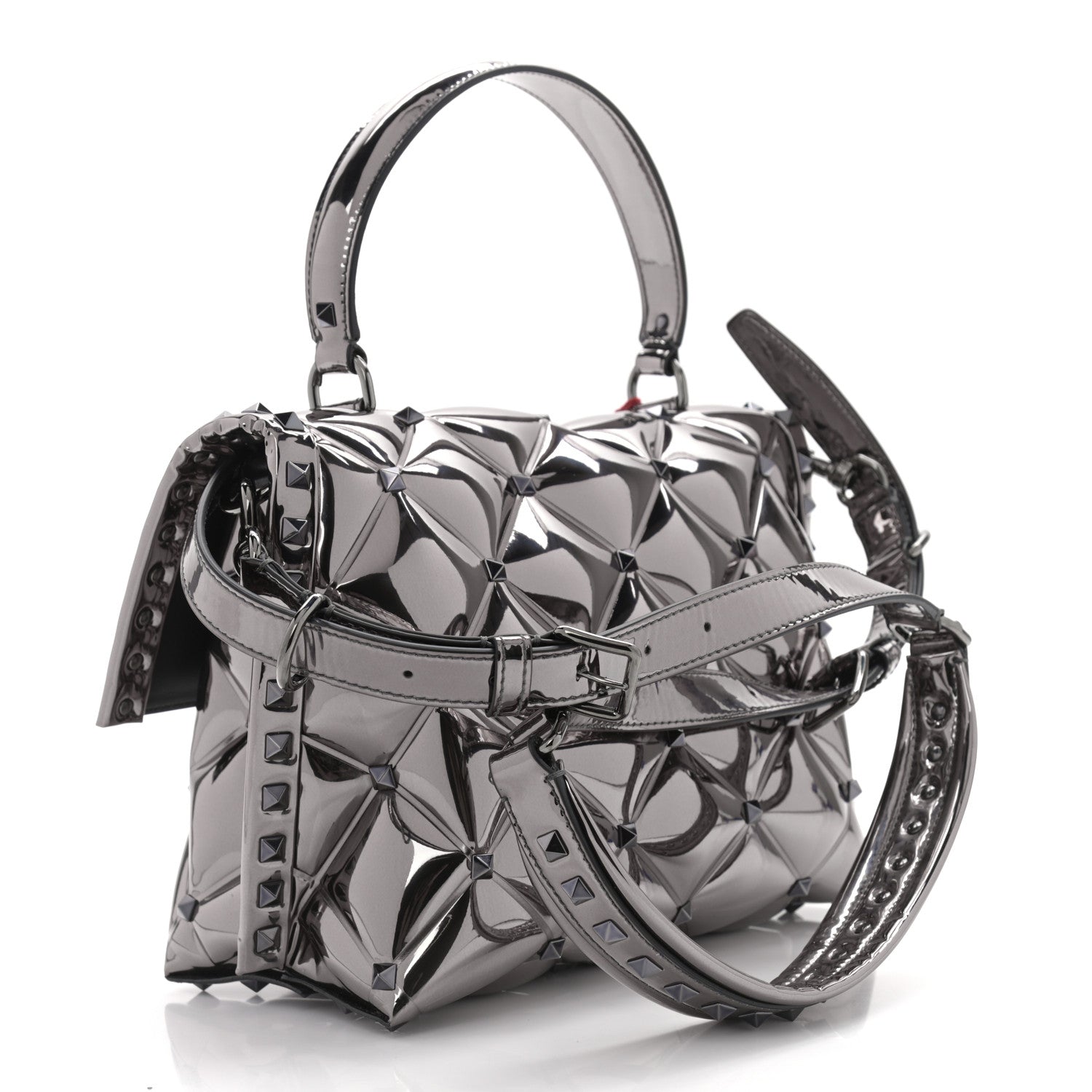 Valentino Garavani Metallic PVC Candystud Top Handle Bag Rutenio 3 of 9