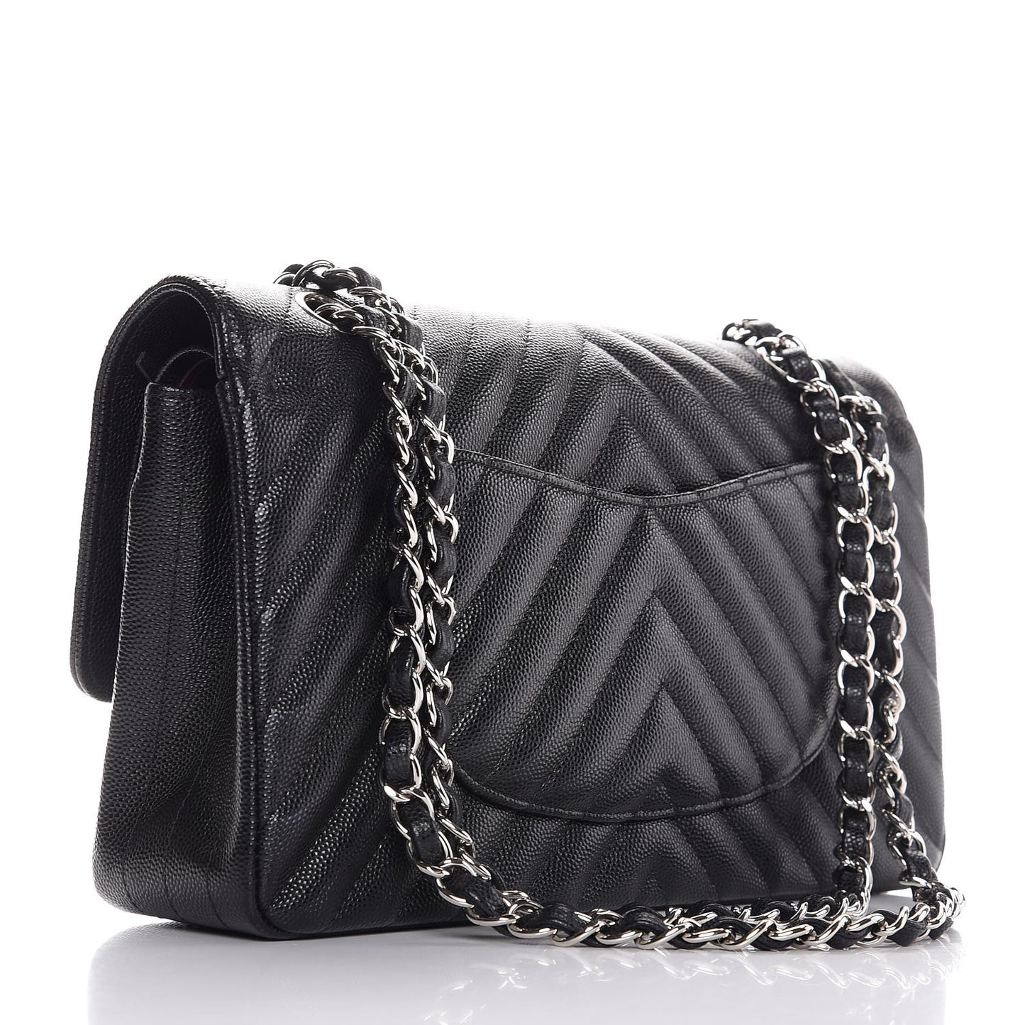 Caviar Chevron Quilted Medium Double Flap Black