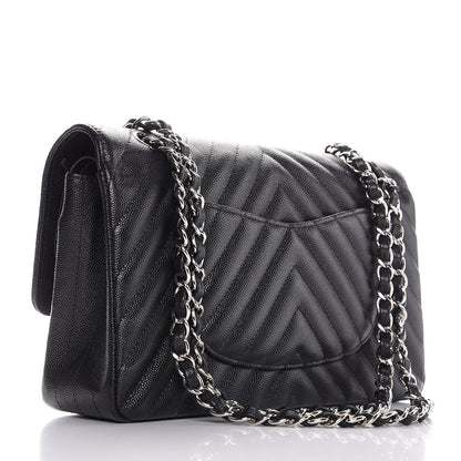 Chanel Caviar Chevron Quilted Medium Double Flap Black 3 of 8