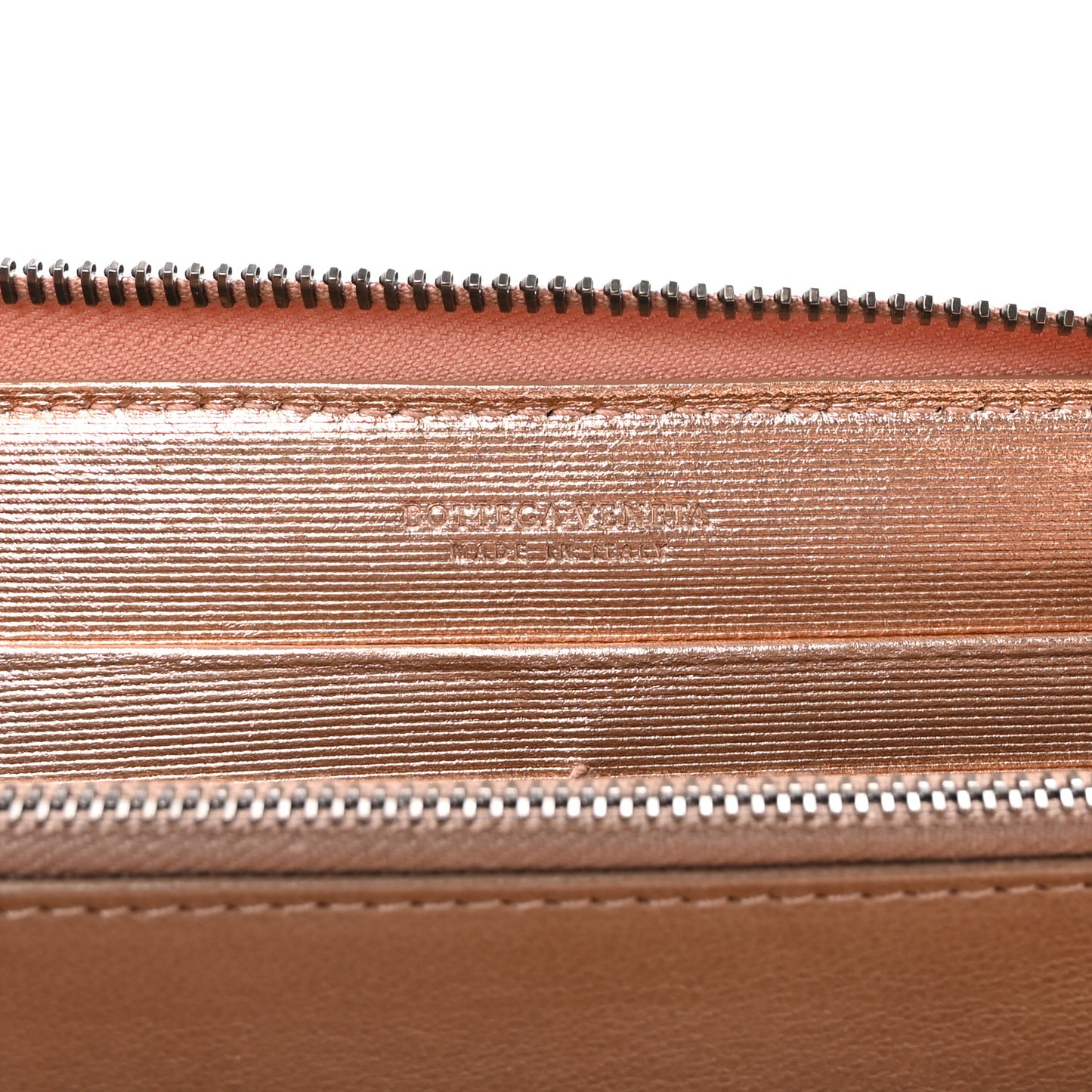 Metallic Grosgrain Intrecciato Zip Around Wallet Rose Gold
