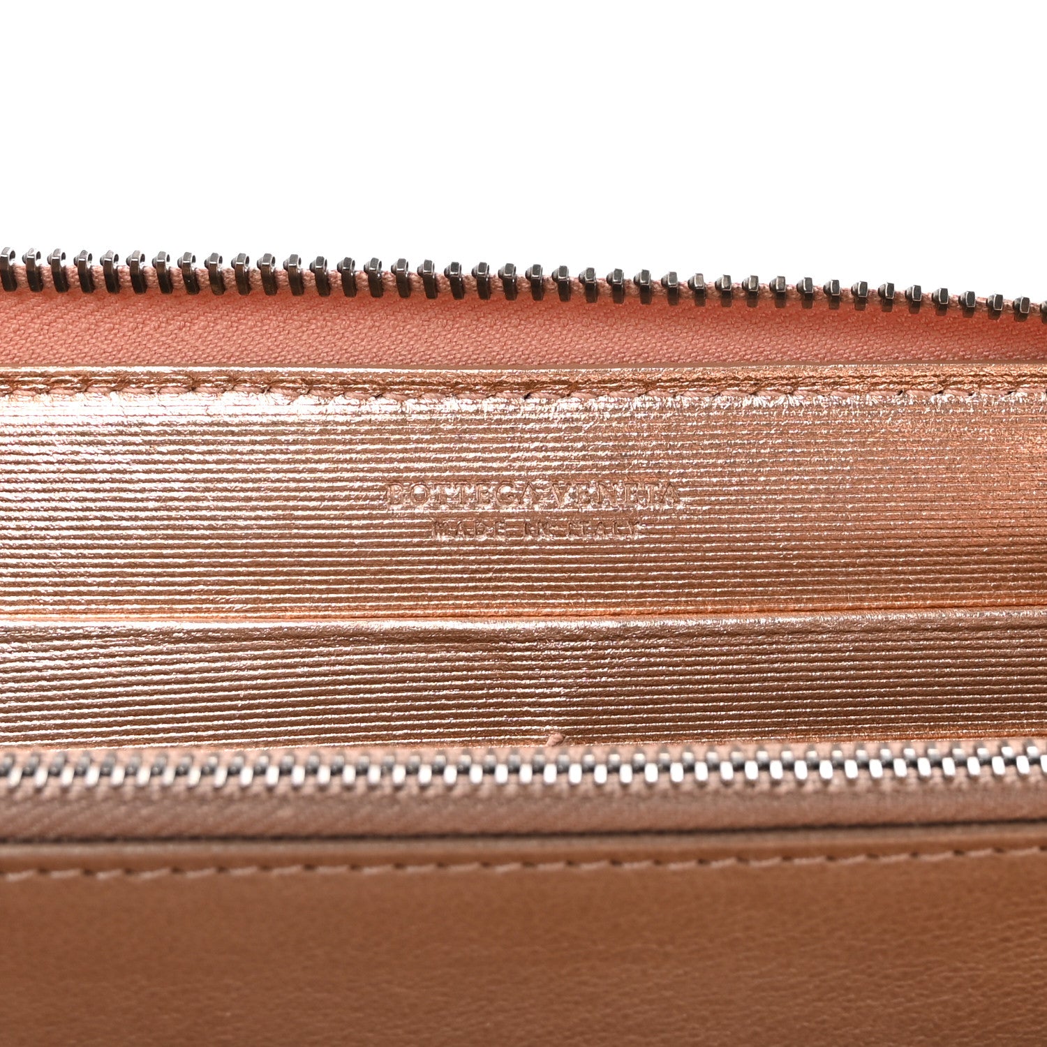 Bottega Veneta Metallic Grosgrain Intrecciato Zip Around Wallet Rose Gold 6 of 6