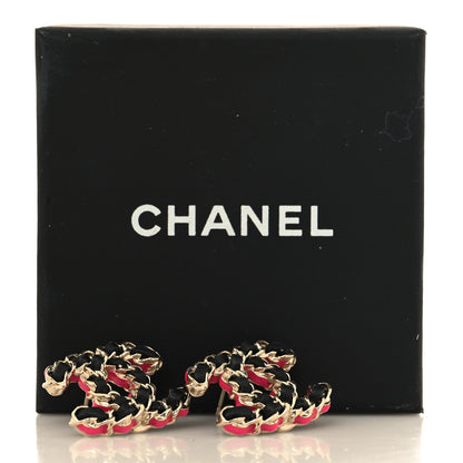 Chanel Lambskin CC Chain Earrings Black Gold Pink 5 of 5