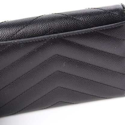 Saint Laurent Grain De Poudre Matelasse Chevron Small Monogram Envelope Wallet Black 14 of 16
