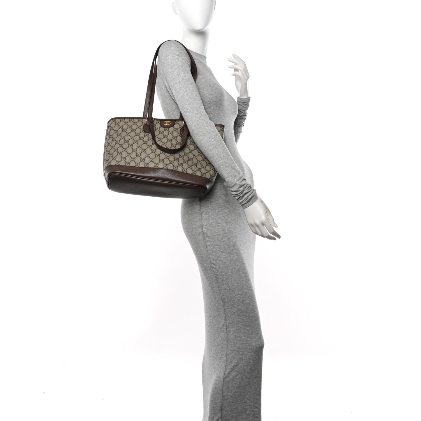 GG Supreme Monogram Textured Calfskin Small Ophidia Shoulder Tote Bag Beige Ebony New Acero
