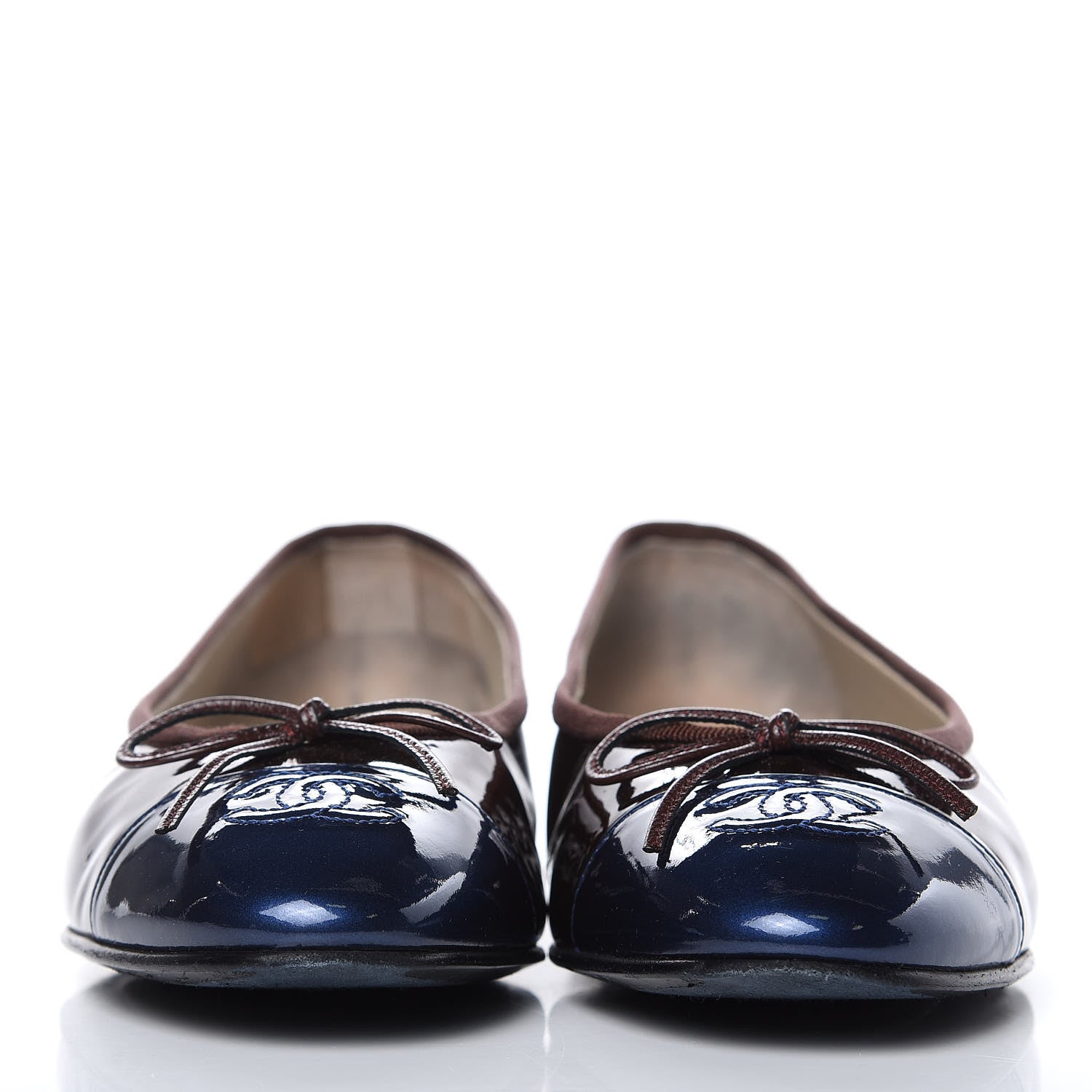 Chanel Patent CC Cap Toe Ballerina Flats 39 Navy Burgundy 2 of 12