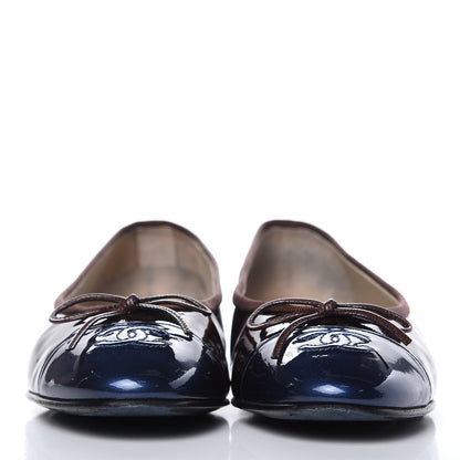 Chanel Patent CC Cap Toe Ballerina Flats 39 Navy Burgundy 2 of 12