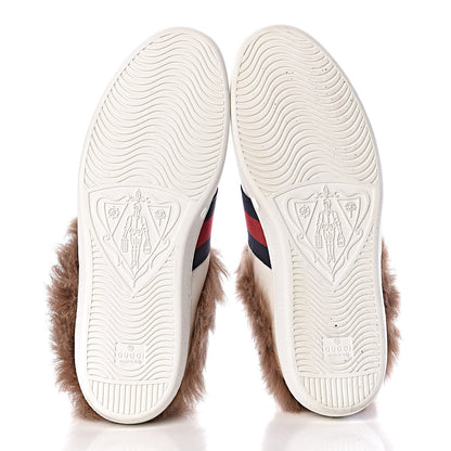 Gucci Calfskin Wool Web Bee Embroidered Mens Ace Sneakers 11.5 White 5 of 10