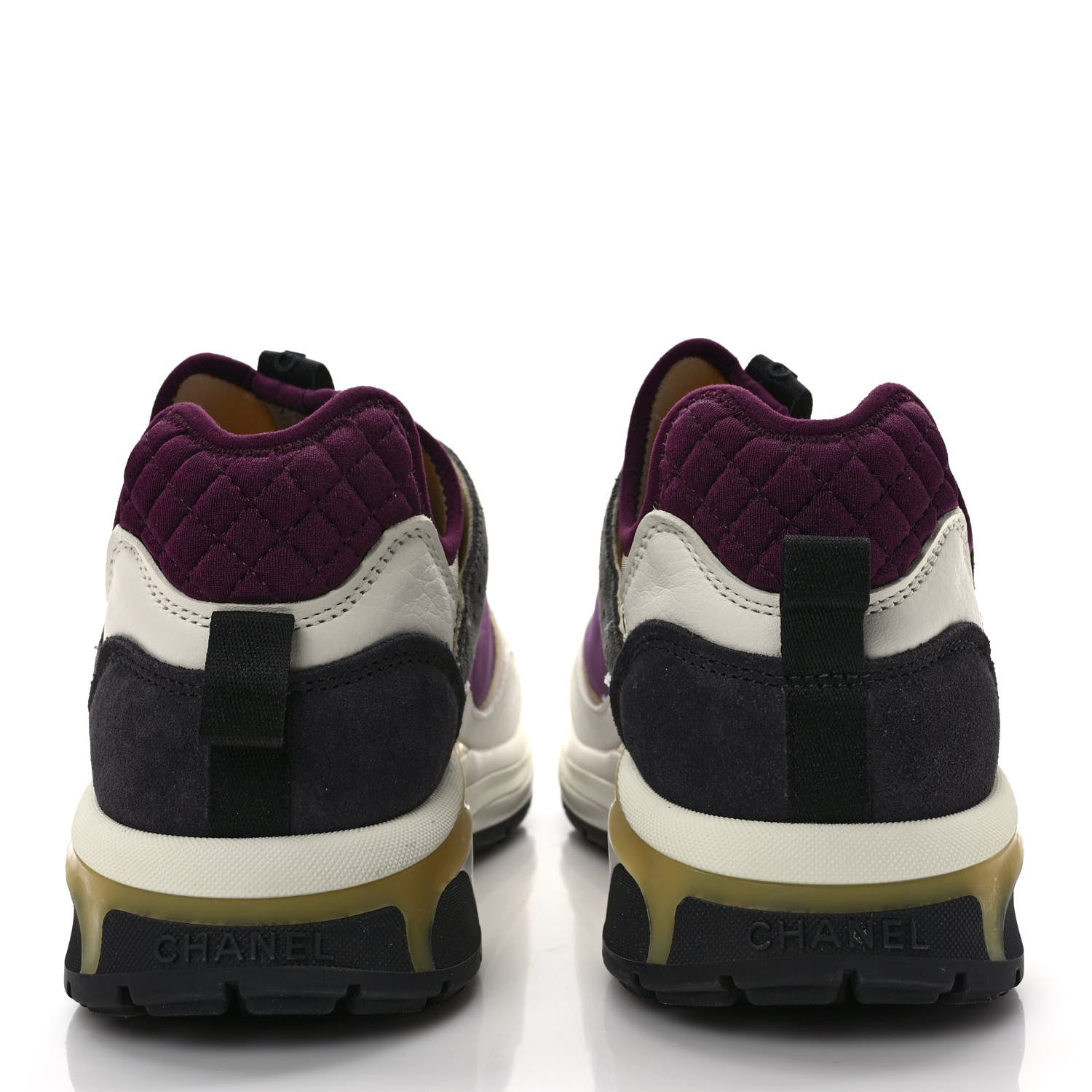 Chanel Fabric Suede Calfskin Mesh Womens CC Sneakers 40 White Grey Purple 5 of 9