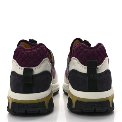 Chanel Fabric Suede Calfskin Mesh Womens CC Sneakers 40 White Grey Purple 5 of 9
