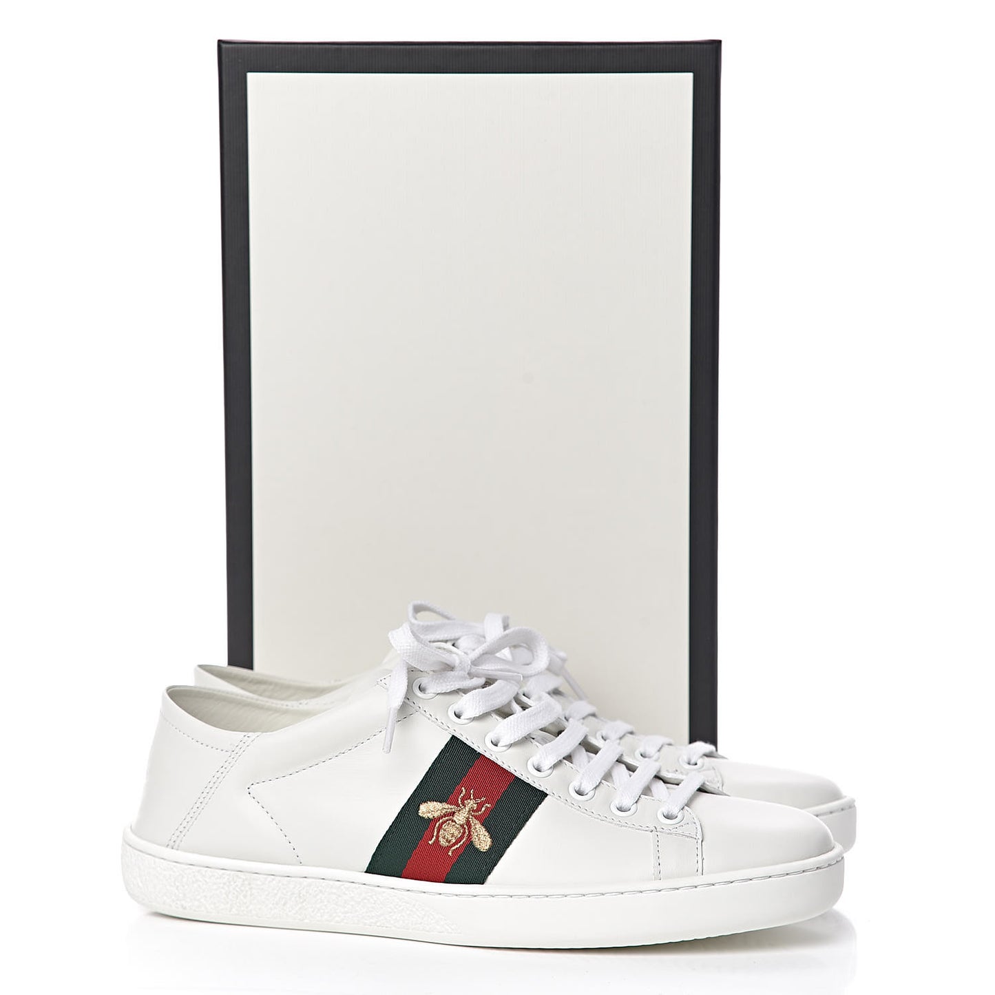 Calfskin Web Bee Embroidered Womens Ace Sneakers 37.5 White Green