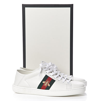 Gucci Calfskin Web Bee Embroidered Womens Ace Sneakers 37.5 White Green 9 of 9