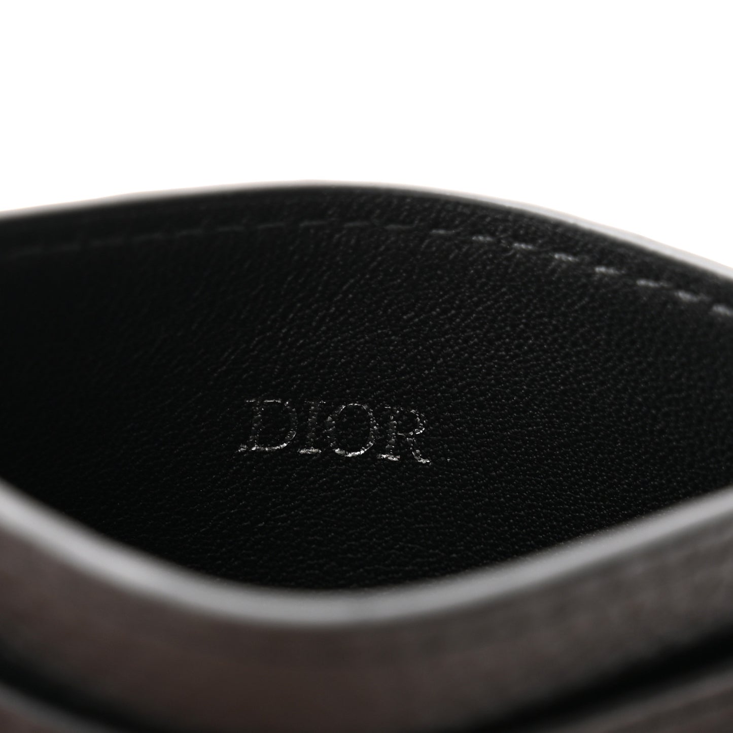 Grained Calfskin Oblique Card Holder Black