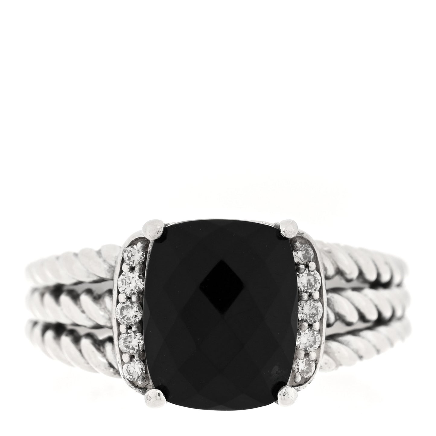 Sterling Silver Diamond Black Onyx 10mm Petite Wheaton Ring 56 7.5