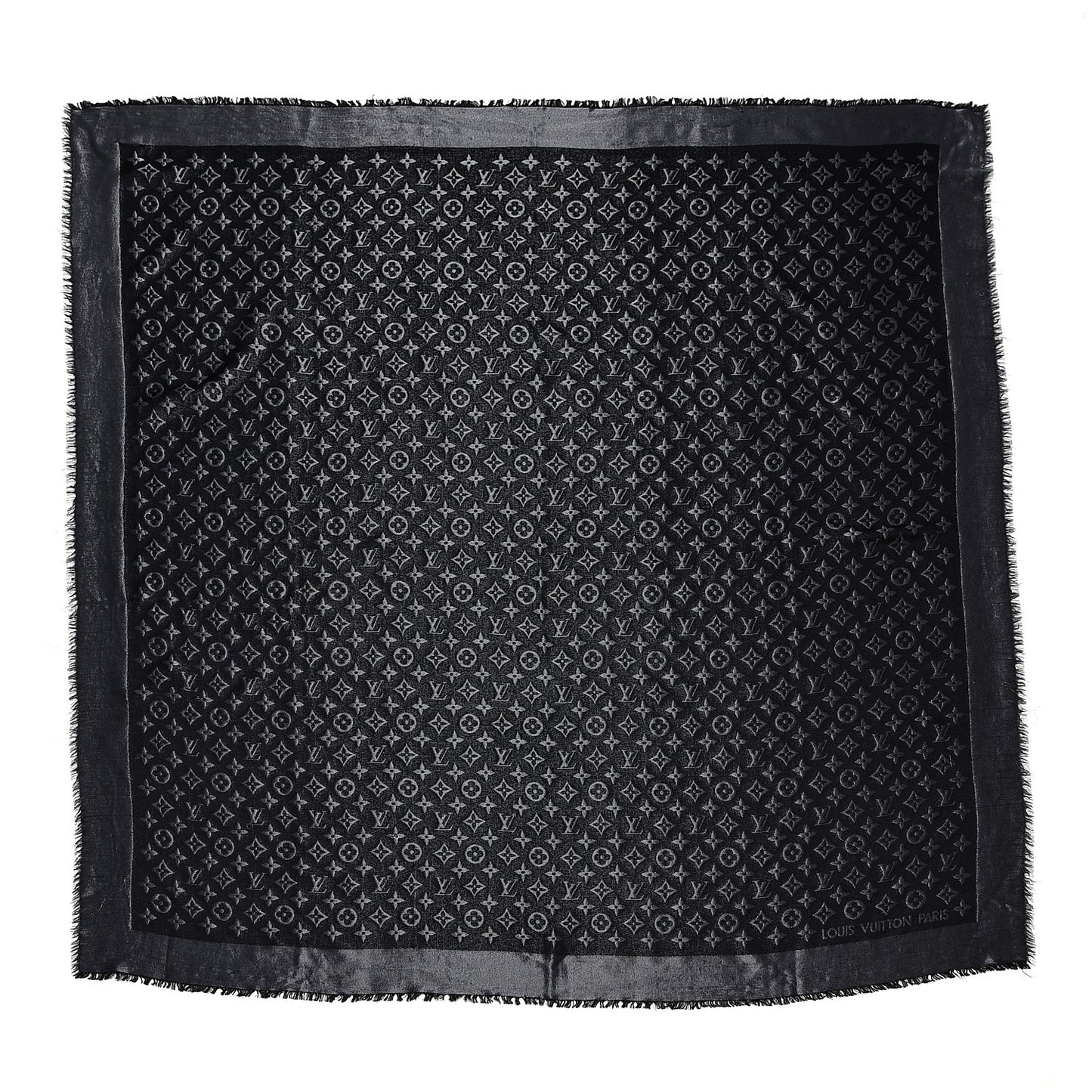 Silk Lurex Wool Monogram Shine Shawl Black